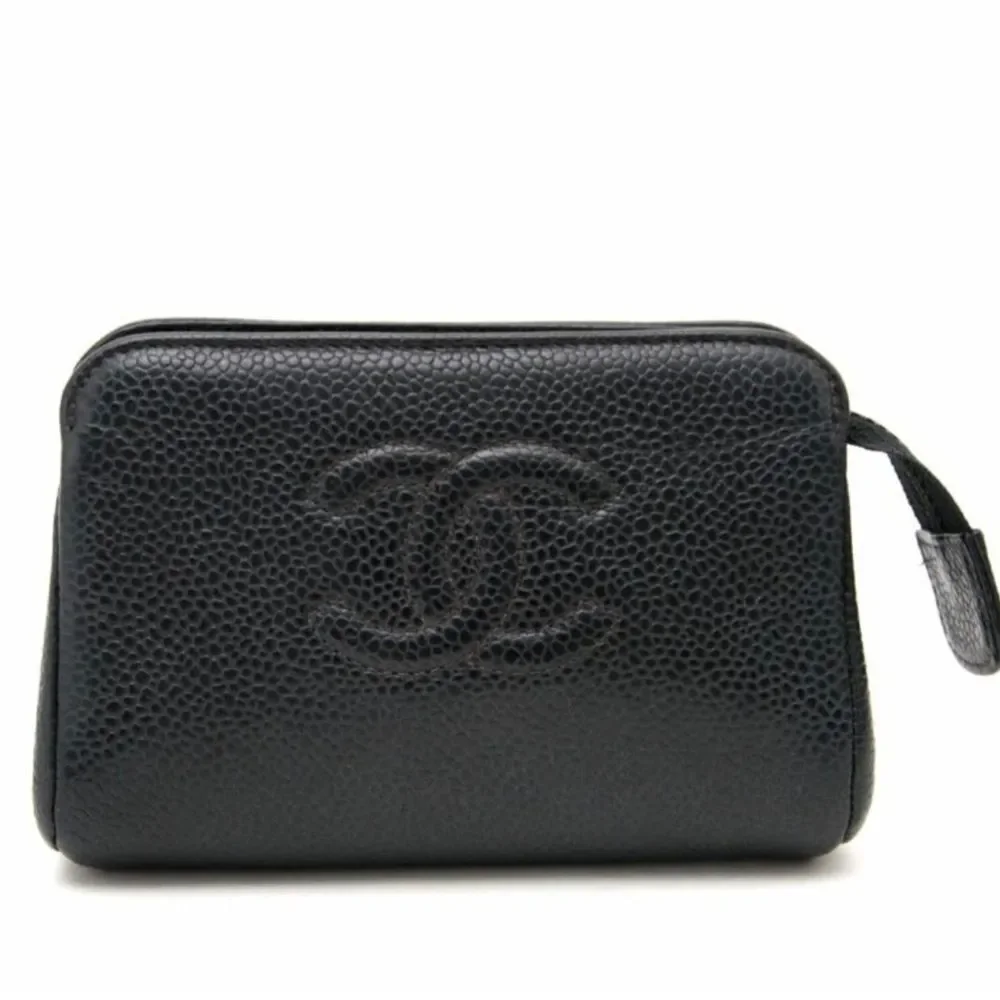 100% Authentic Chanel Black Caviar Leather Pouche